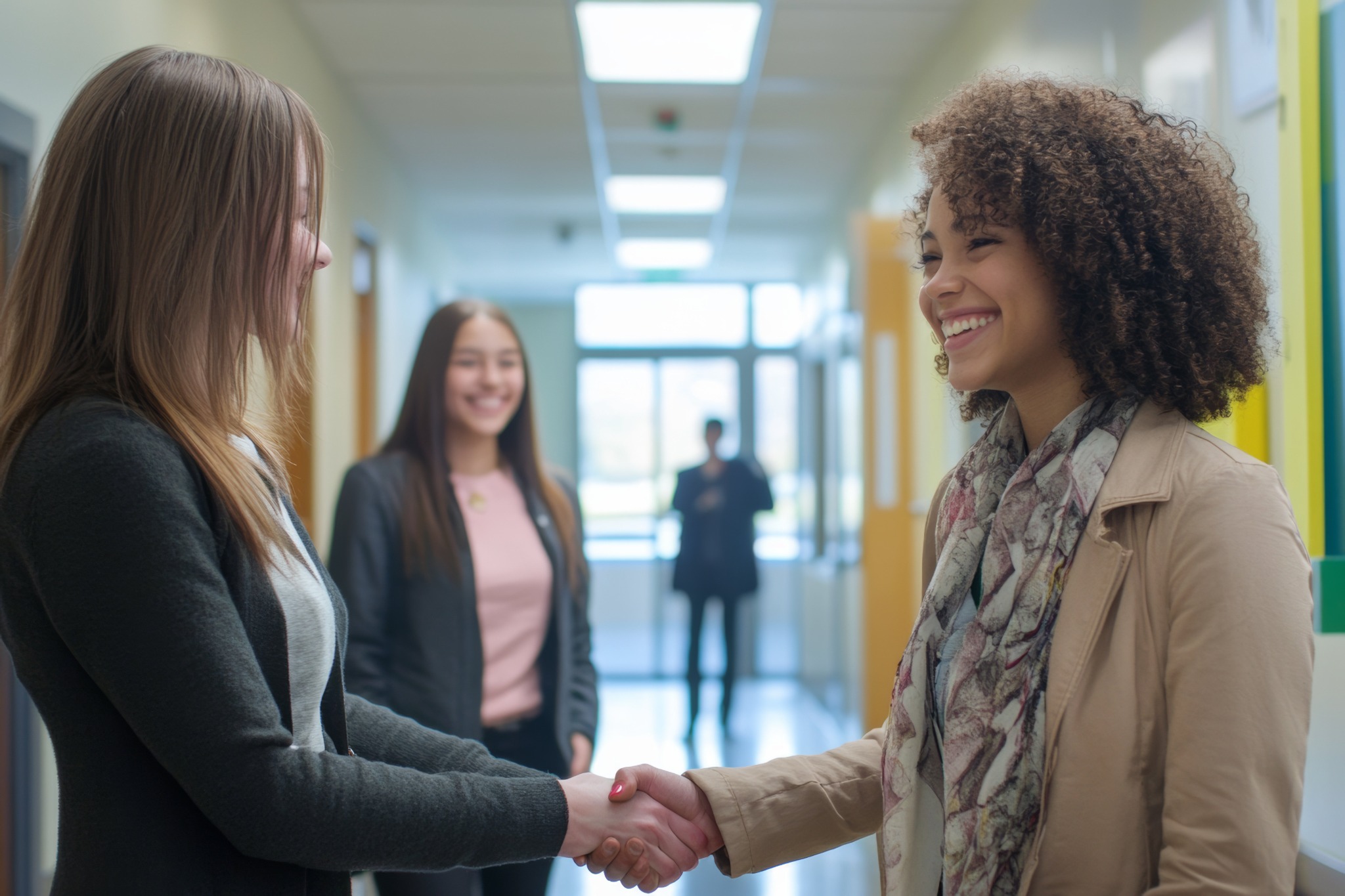 Two women talking at a table, representing parent support and guidance